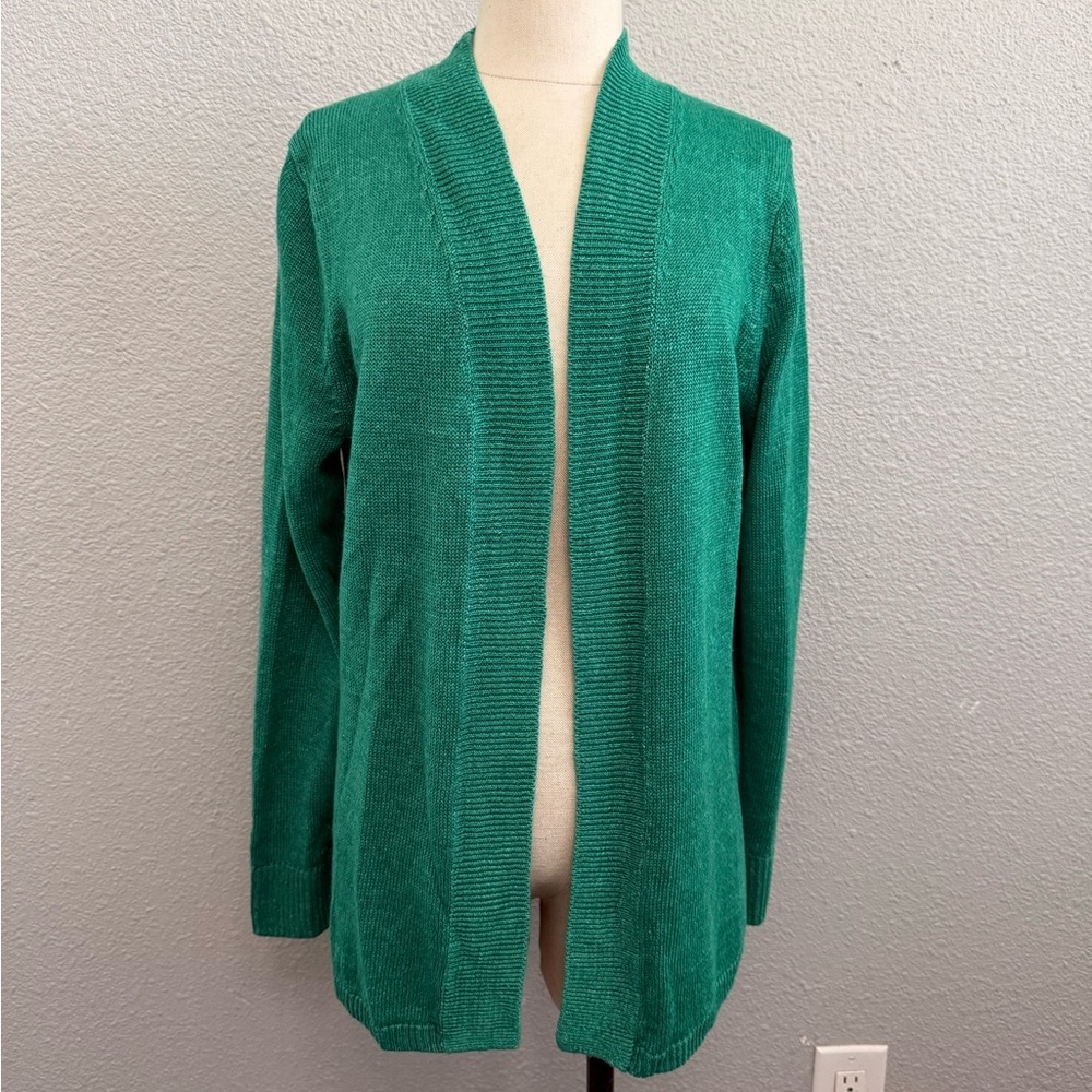 Talbots Petites 100% Linen Open Cardigan in Green Size Large Petite EUC